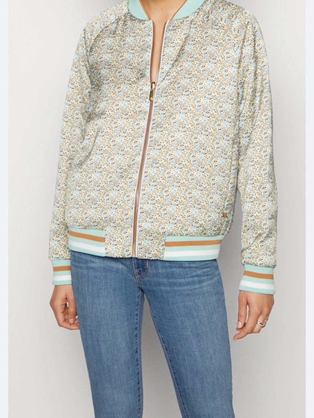 Scotch & Soda Pastel Reversible Floral Bomber Jacket in Light Blue and Mint
